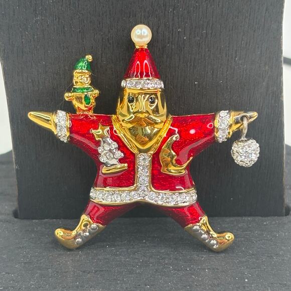 Franklin Mint Star Santa Pin Brooch Kenneth J Lane Franklin Mint Christmas Pin